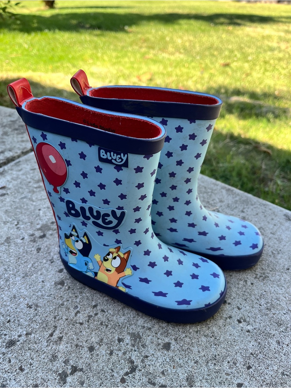 Bluey Light Blue Kids Rain Boots with Navy Trim and Red Lining